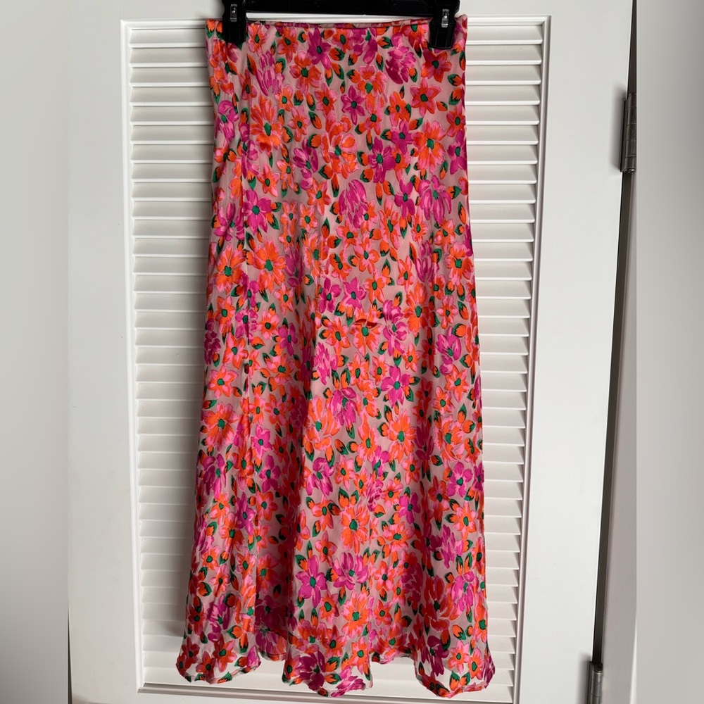 ANTHROPOLOGIE Maeve Floral Print Silk Slip Skirt